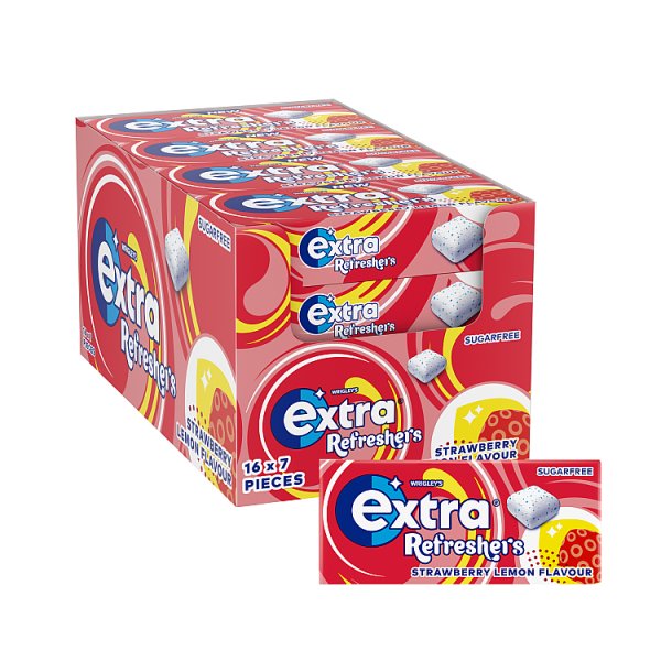 Extra Refreshers Strawberry Lemon Sugarfree Chewing Gum Handy Box 7 Pieces Pack size: Case of 16