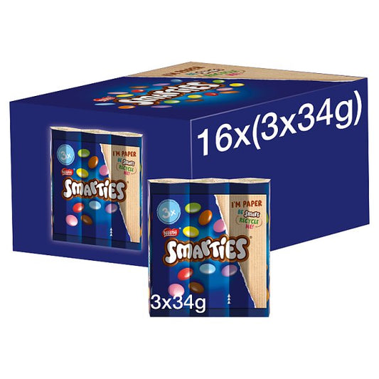 Smarties Milk Chocolate Tube 3 Pack Multipack 102g Pack size: Case of 16