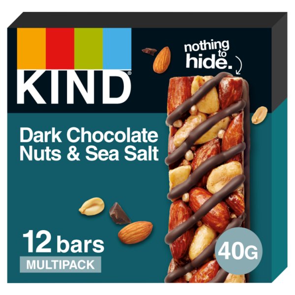 KIND Dark Chocolate Nuts & Sea Salt Bars 12 x 40g (480g) - Case of 12