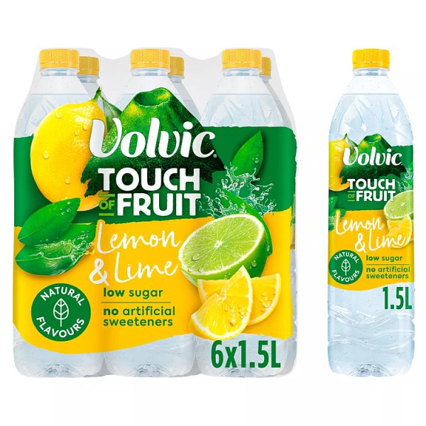 Volvic Touch of Fruit Low Sugar Lemon & Lime Natural Flavoured Water 6 x 1.5L Pack size: Case of 6