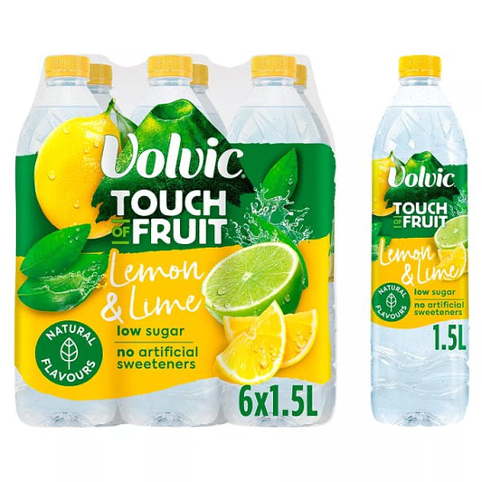 Volvic Touch of Fruit Low Sugar Lemon & Lime Natural Flavoured Water 6 x 1.5L Pack size: Case of 6