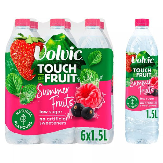 Volvic Touch of Fruit Low Sugar Summer Fruits Natural Flavoured Water 6 x 1.5L Pack size: Case of 6