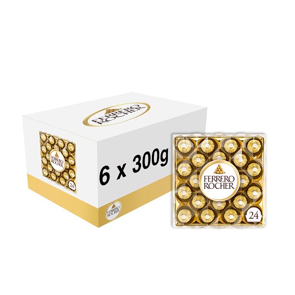 Ferrero Rocher Milk Chocolate Hazelnut Pralines Gift Box of Chocolates 24 Pieces 300g Pack size: Case of 6