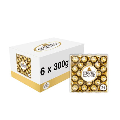 Ferrero Rocher Milk Chocolate Hazelnut Pralines Gift Box of Chocolates 24 Pieces 300g Pack size: Case of 6