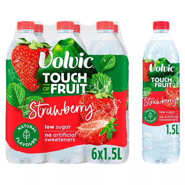 Volvic Touch of Fruit Low Sugar Strawberry Natural Flavoured Water 6 x 1.5L Pack size: Case of 6