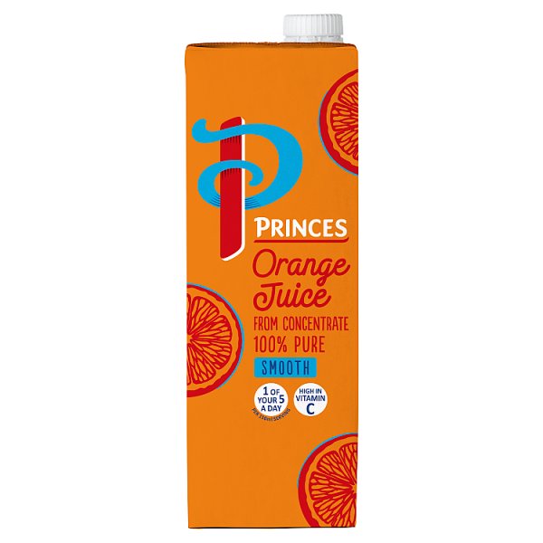 Princes Smooth Orange Juice from Concentrate 1 Litre Pack size: Case of 8