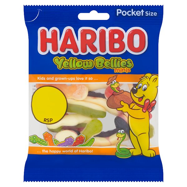 HARIBO Yellow Bellies Fruit Flavour & Foam Gums Sweets Fun Size Bag 60g Pack size: Case of 20