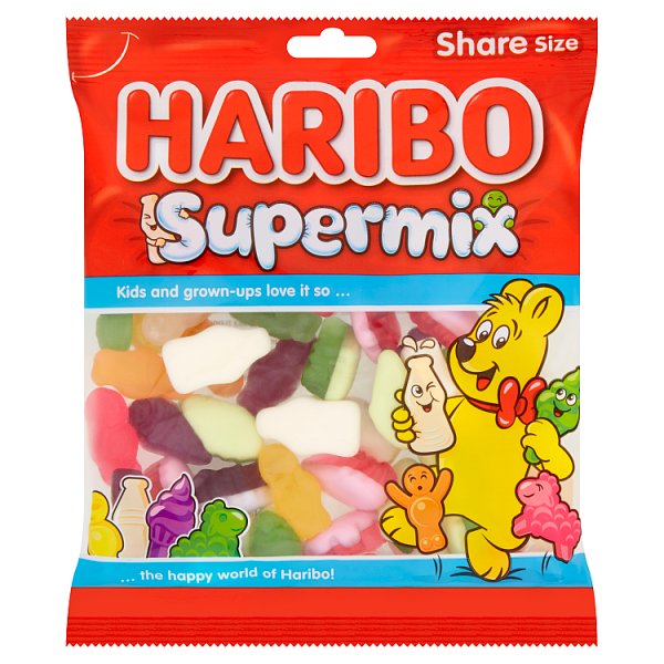 HARIBO Supermix Fruit & Milk Flavoured Jelly & Foam Sweets Sharing Bag 160g Pack size: Case of 12