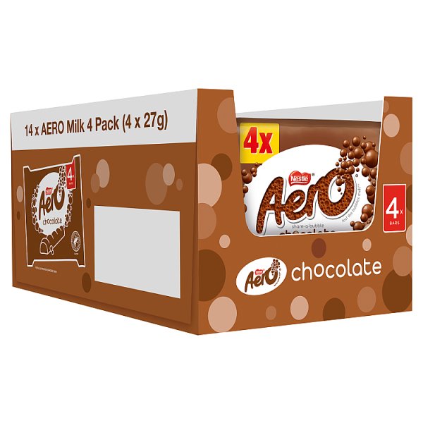 Aero Bubbly Milk Chocolate Bar 4 Pack Multipack 108g - (Case of 14)